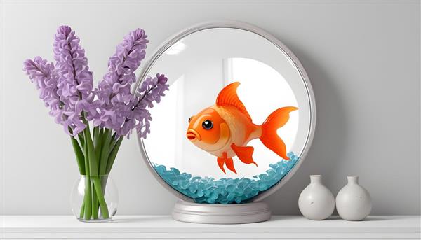 پوستر نقاشی شده با تصاویر ماهی قرمز و خوشه سنبل برای نوروز