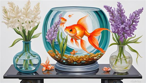 تصویرسازی خوشه سنبل و ماهی طلایی برای پوستر نوروزی