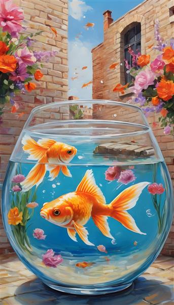 تصویرسازی هنری از تنگ ماهی طلایی برای تبریک سال نو