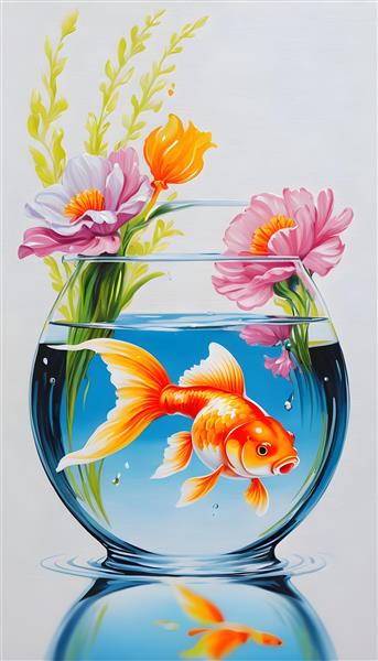 نقاشی تنگ ماهی با گل های بهاری برای سال نو