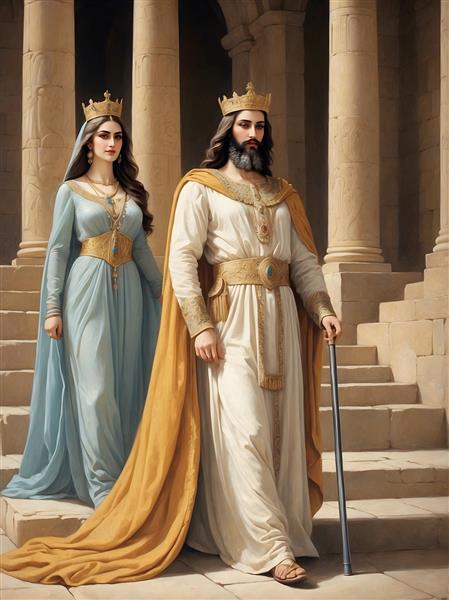 داریوش بزرگ پادشاه هخامنشی و ملکه در نقاشی جذاب