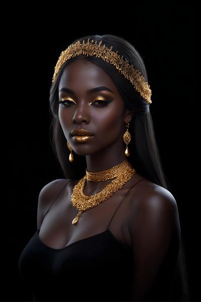 عکس پرتره ی یک زن سیاه پوست با جواهرات و آرایش شیک