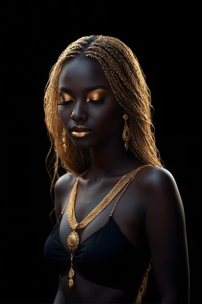 نمایش جواهرات طلا بر روی پوست براق مشکی یک مدل