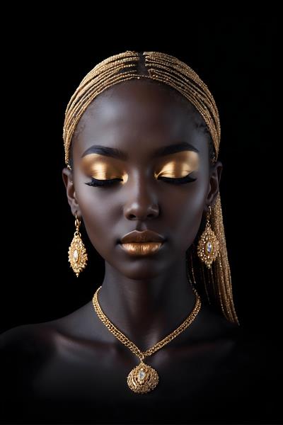 چهره ی زیبا و جوان یک دختر سیاه پوست با گوشواره های طلایی