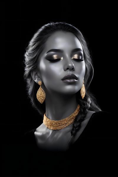 چهره ی زیبا و جوان یک دختر سیاه پوست با گوشواره های طلایی