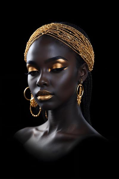 تاثیر جواهرات طلای زینتی در زیبایی چهره ی زن سیاه پوست