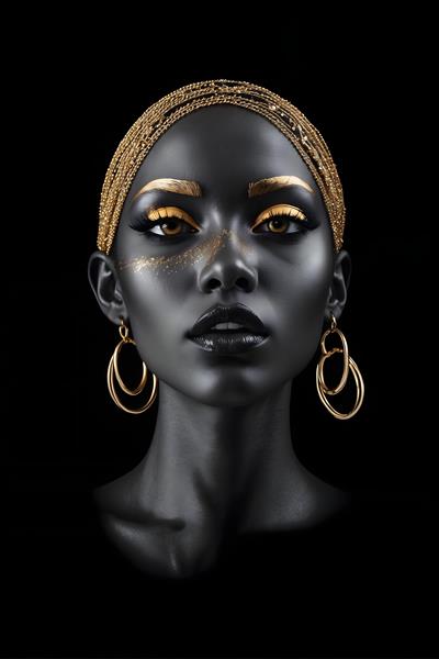 ترکیب خیره کننده ی آرایش و جواهرات طلایی در پرتره ی یک زن سیاه پوست