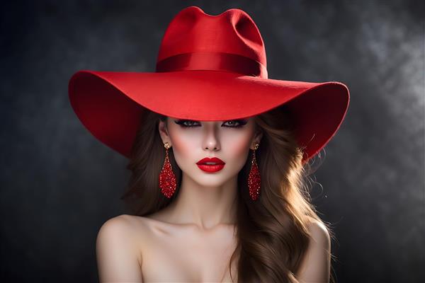 تاثیر رنگ قرمز در عکاسی پرتره از زنان جوان با آرایش و کلاه قرمز