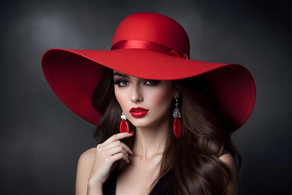 جذابیت و زیبایی یک زن جوان با آرایش و کلاه قرمز در عکس پرتره