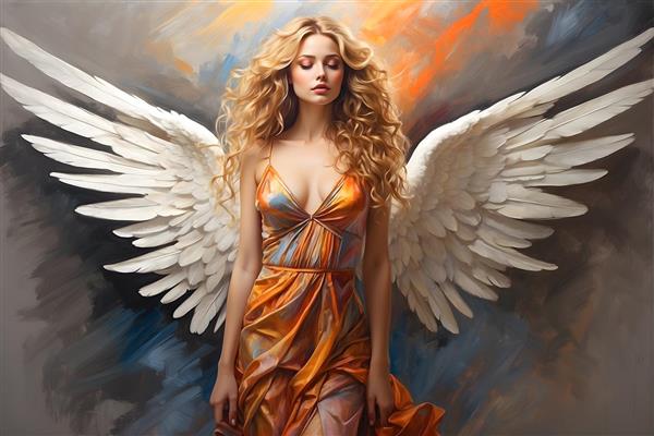 تابلوی نقاشی فرشته معصوم با بال های ظریف و موهای فر طلایی