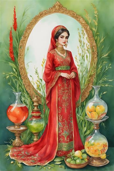 تبریک عید نوروز با نقاشی آبرنگ دختر ایرانی و دعای خیر