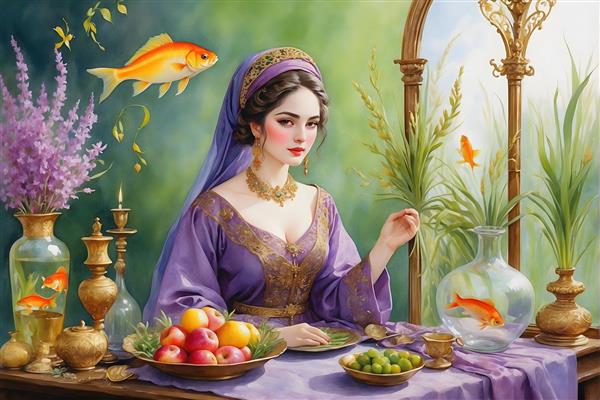 زیبایی و ظرافت نقاشی آبرنگ از دختر ایرانی در نوروز