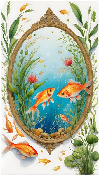 نقاشی دیجیتال نوروزی با ماهی قرمز، نماد خوش شانسی و برکت