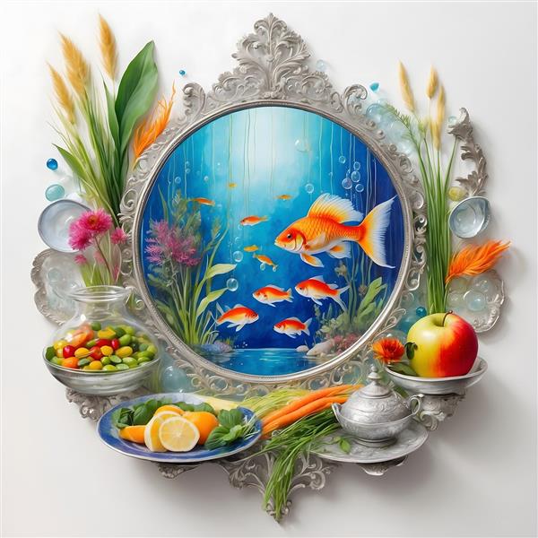 نقاشی دیجیتال با کیفیت از ماهی قرمز، نماد نوروز و برکت