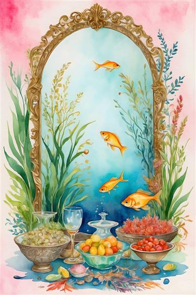 ایده های خلاقانه برای دکور عید نوروز با آیینه و ماهی قرمز در رنگ صورتی