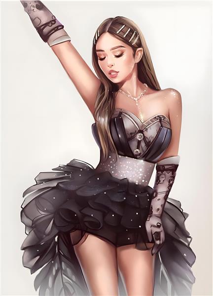 دختر زیبای بلک پینک جینی در پوستر: تصویرسازی دیجیتال