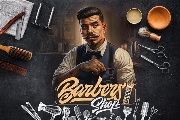 بنر آرایشگاه مردانه لایه باز رایگان