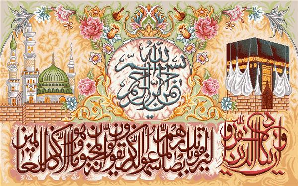 تابلو فرش مذهبی کعبه و مسجدالنبی با تذهیب اسلیمی