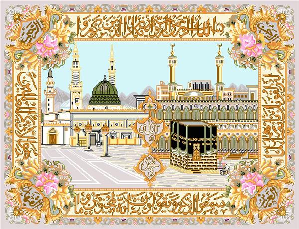 تابلو فرش مذهبی مسجد الحرام، مسجد النبی و گل
