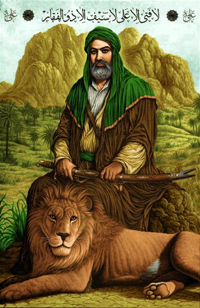 تابلو فرش امام علی (ع) و شیر در طبیعت