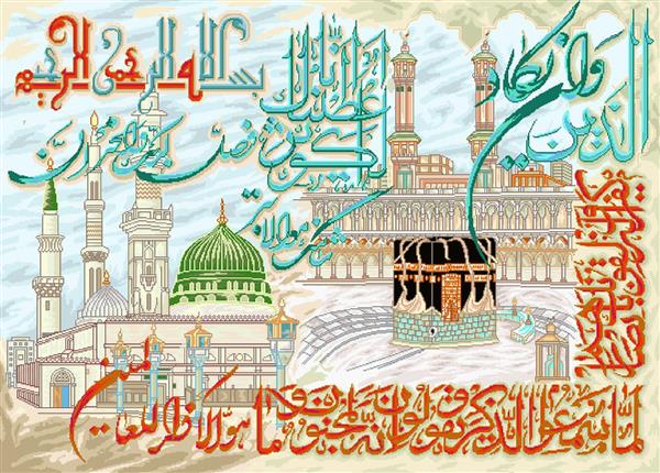 تابلو فرش مذهبی مسجد الحرام، مسجد النبی و آیات