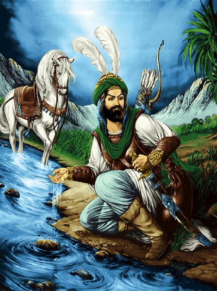 تابلو فرش حضرت عباس (ع) در کنار آب