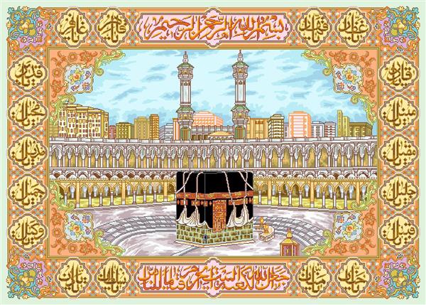 تابلو فرش مذهبی کعبه با آیات و نقوش اسلامی