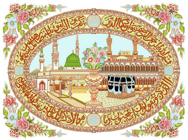 تابلو فرش مذهبی مسجد النبی و کعبه