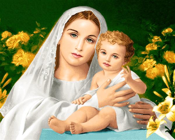 تابلو فرش پرتره مریم مقدس و عیسی مسیح (مادر و کودک مذهبی)