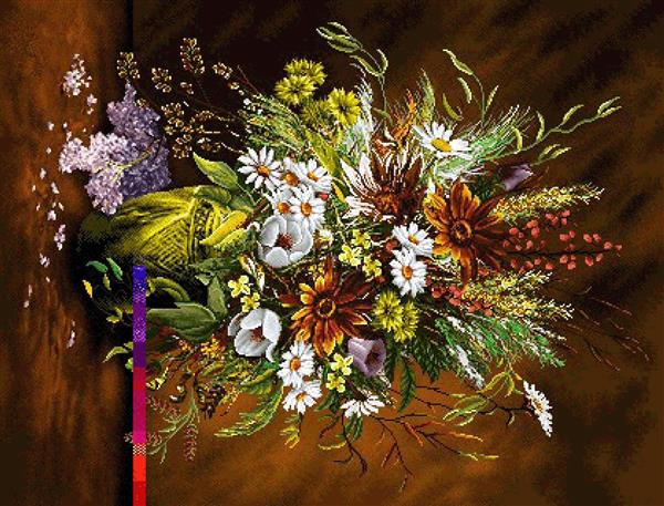تابلو فرش دسته‌گل‌های متنوع با رنگ‌های پاییزی و برگ‌های گندم