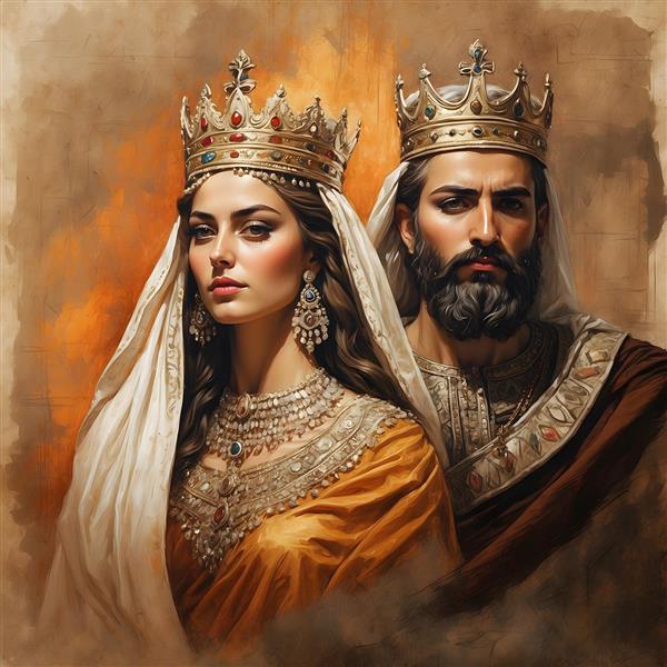 پرتره شاه داریوش سوم و ملکه استاتیرا (دختر داریوش سوم) هخامنشی