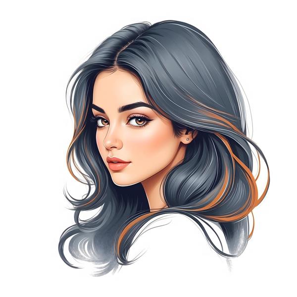 پرتره زن با موهای تیره و هایلایت نارنجی، تصویرسازی هنری