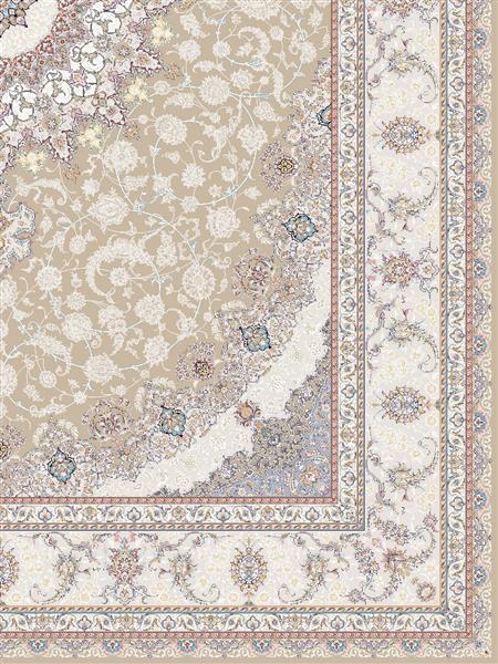 فرش زمینه کرم با طرح افشان نیمه ترنج طرح گلسار