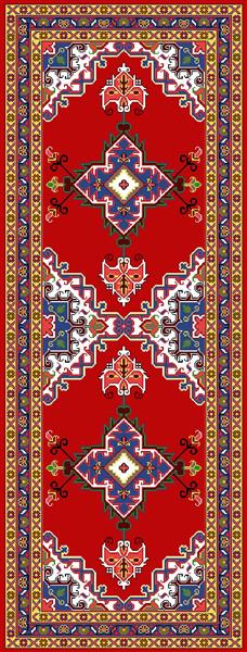 فرش راهرو سنتی ایرانی قرمز با طرح هندسی و بته جقه روشن طرح مه سیما