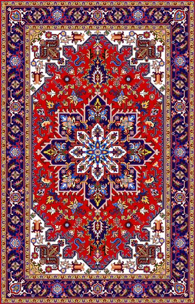 فرش لچک ترنج هندسی سرخابی با نگاره ستاره‌ای مرکزی و حاشیه سنتی گل و برگ طرح آتش مهر