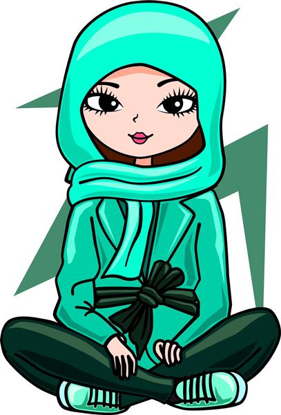 وکتور دختر ناز لباس فیروزه ای نشسته روی زمین