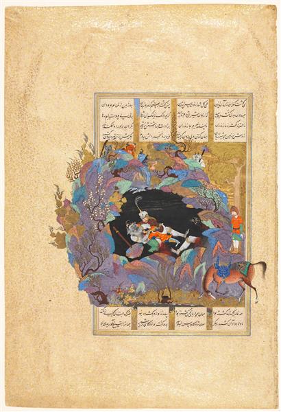 نگارگری شاهنامه شاه طهماسب، کشتن دیو سپید به دست رستم، منسوب به عبدالوهاب کاشانی و میر مصور