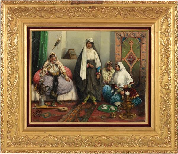 نقاشی معاصر مهمانی چای، ترکیبی از سبک ایرانی و شرق‌گرای اروپایی