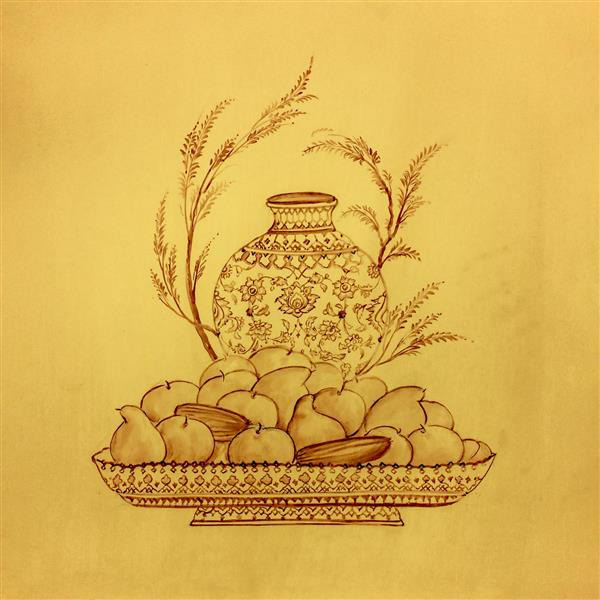 نقاشی سنتی میوه و گلدان در کاروانسرای شاه عباسی اصفهان
