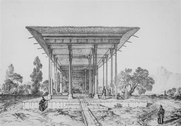 طراحی سیاه قلم عمارت چهل ستون