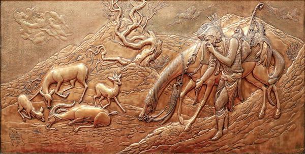حجاری صحنه شکار گوزن و حیوانات وحشی در طبیعت