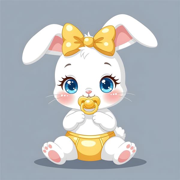 خرگوش نوزاد با پستانک و پاپیون زرد
