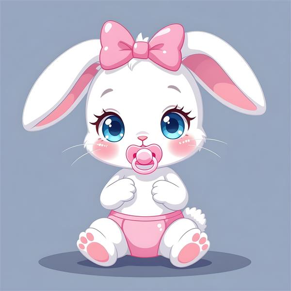 خرگوش نوزاد با پستانک و پاپیون صورتی