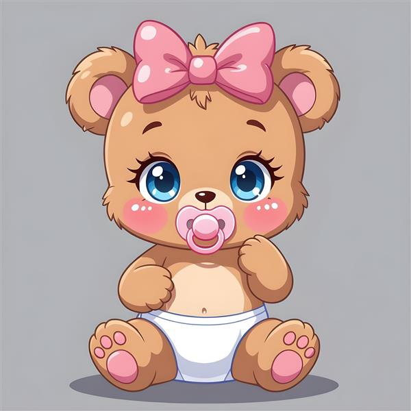 خرس عروسکی نوزاد با پستانک و پاپیون صورتی