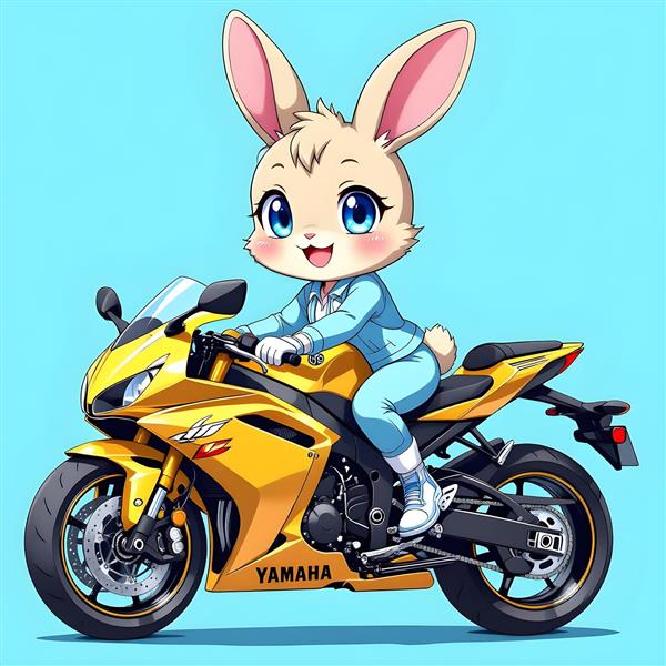 خرگوش موتورسوار با موتور زرد