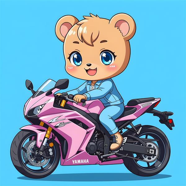 خرس عروسکی موتورسوار با موتور صورتی بدون کلاه