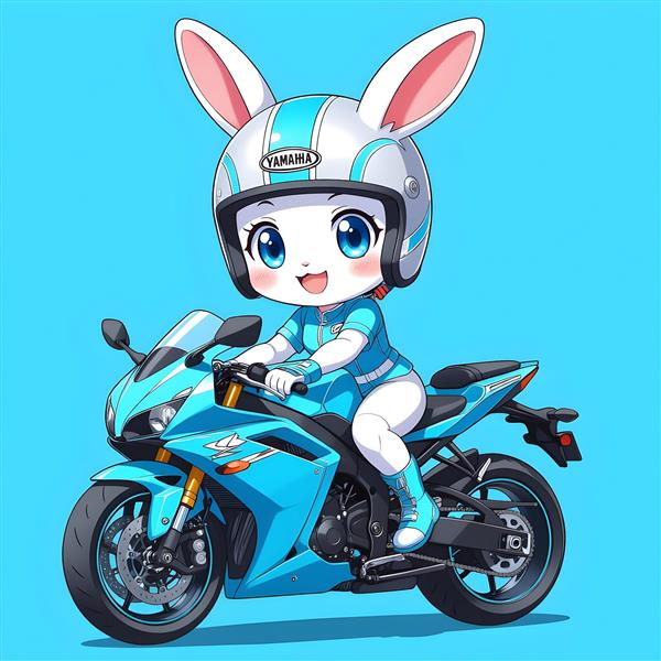 خرگوش موتورسوار با موتور آبی و کلاه کاسکت