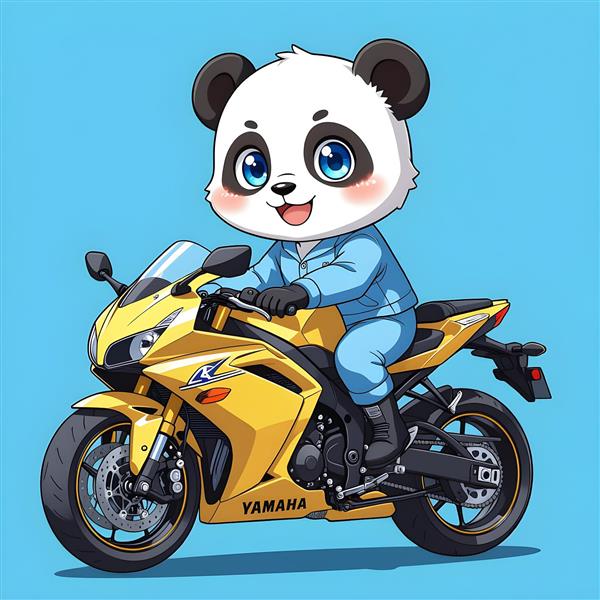 پاندا موتورسوار با موتور زرد