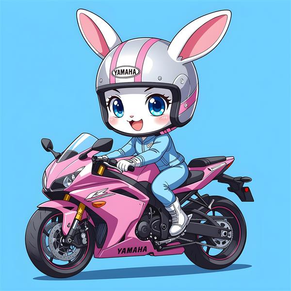خرگوش موتورسوار با موتور صورتی و کلاه کاسکت
