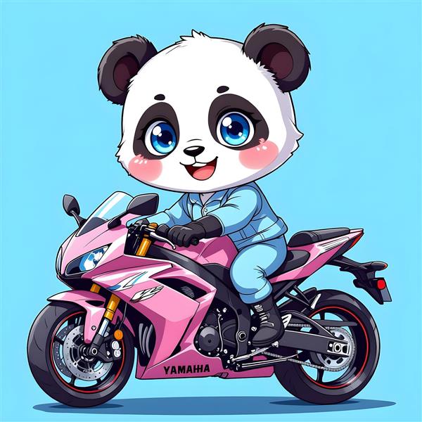 پاندا موتورسوار با موتور صورتی
